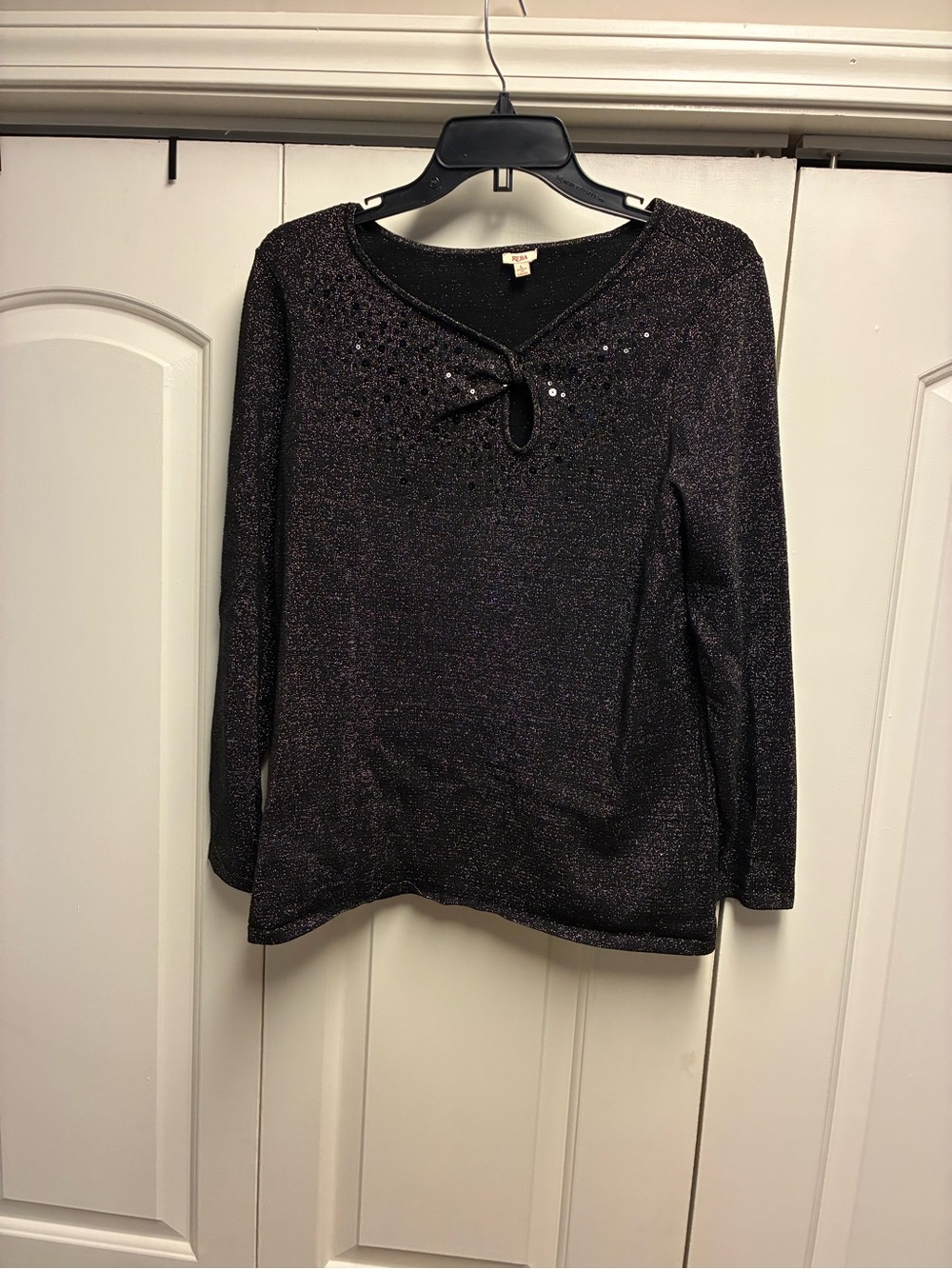 Reba Black Sparkle Keyhole Long-Sleeve Top